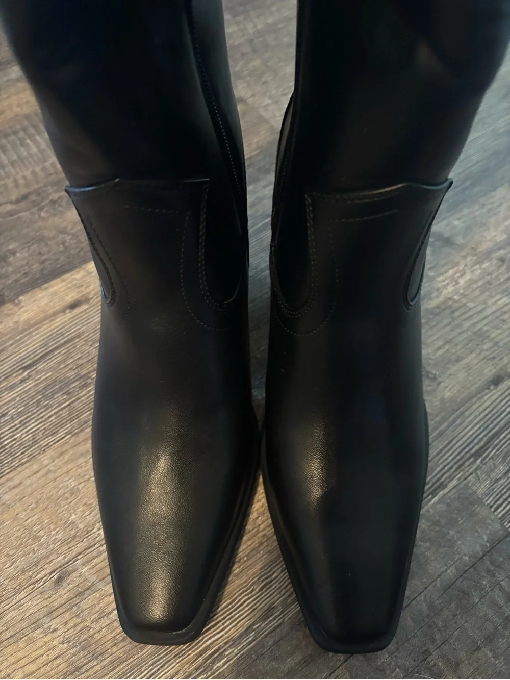 Classic Black Over-the-Knee Leather Boots - Elevated Heel